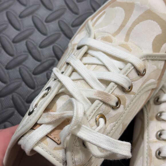 Coach Dee Optic C Low Top Fashion Sneakers Womens 8.5 Tan White Canvas Lace Up - Picture 5 of 10